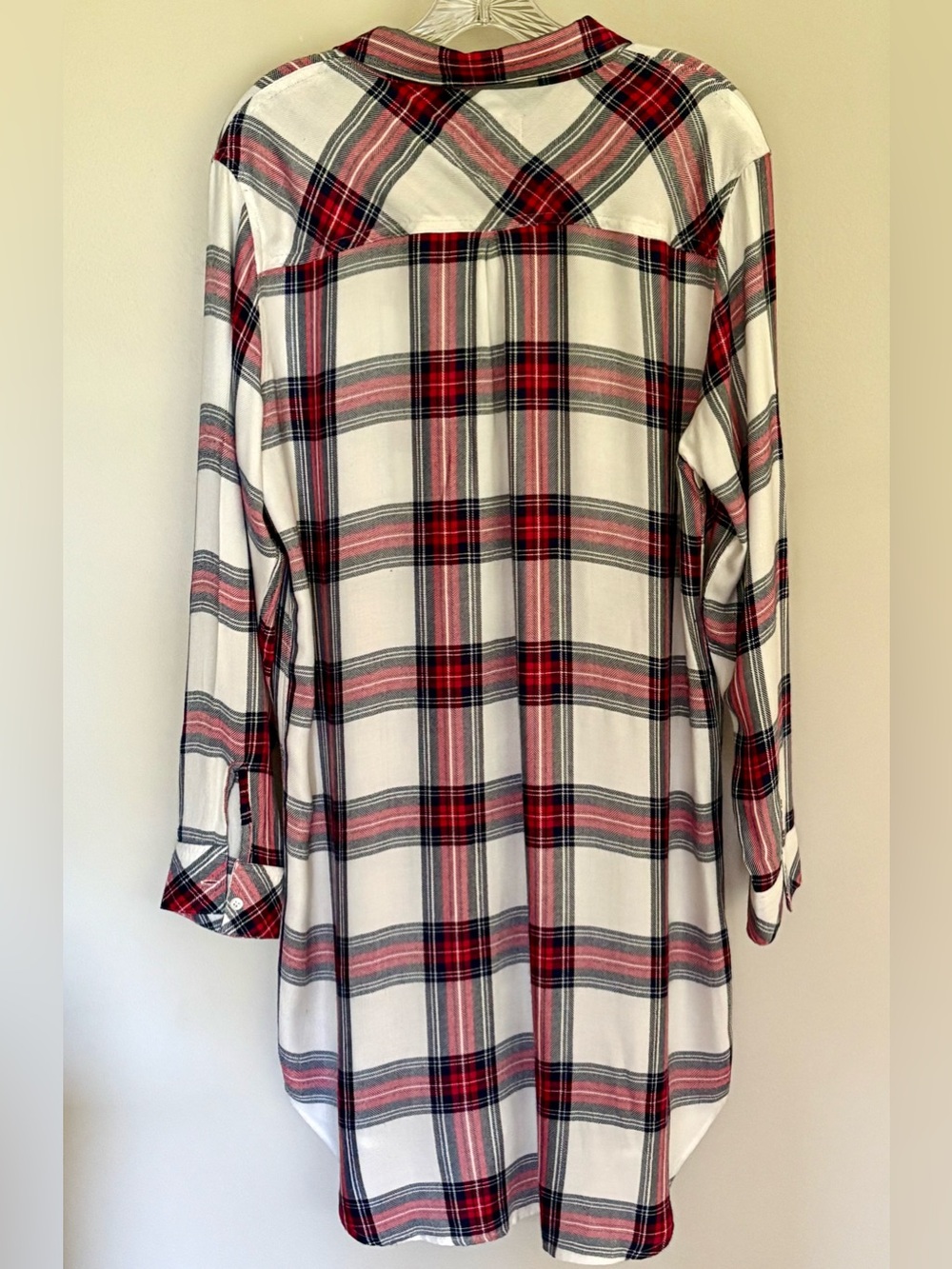 Rails Pella White Red Navy Plaid Flannel Button Down Long Sleeve Shirt Dress L - Picture 5 of 9